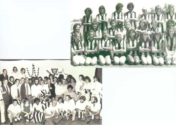 Swans formation 1974 and ladies footy team 1980.