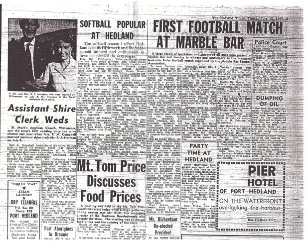 Marble Bar's inaugural football match on 9 July 1967 