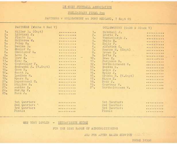1969 De Grey Football Association Preliminary Final