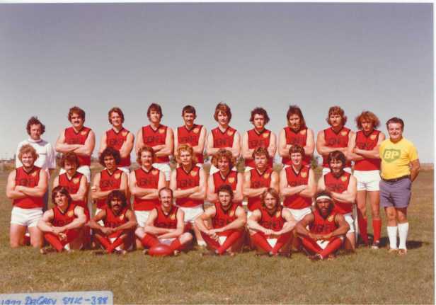 1977 De Grey Football Association representative team with coach John Green and President Colin Matheson
