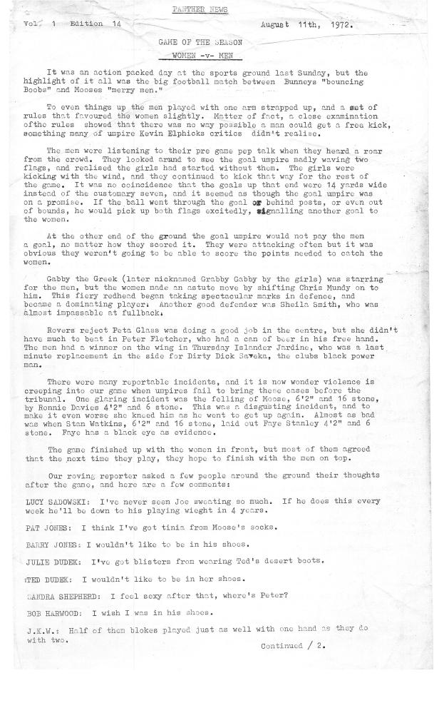 Vol. 1 Edition 14, Game of the Season, Women v Men.