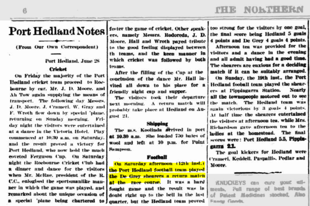 2 July 1927 Port Hedland v De Grey Shearers
